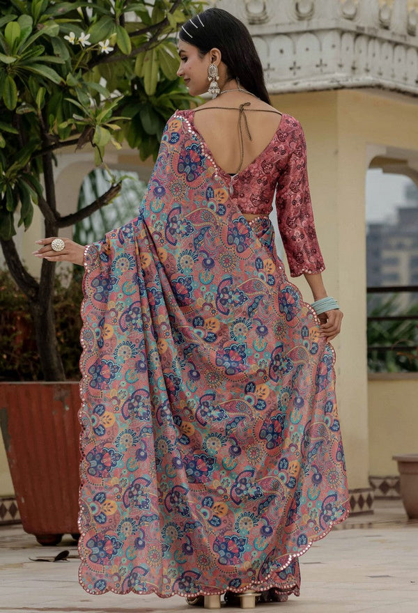 Beautiful Multi Color Chinon Fabric Casual Saree