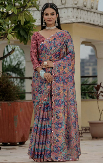 Beautiful Multi Color Chinon Fabric Casual Saree