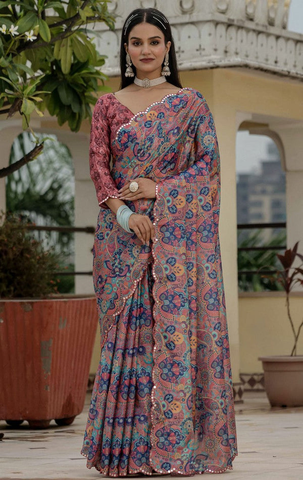 Beautiful Multi Color Chinon Fabric Casual Saree