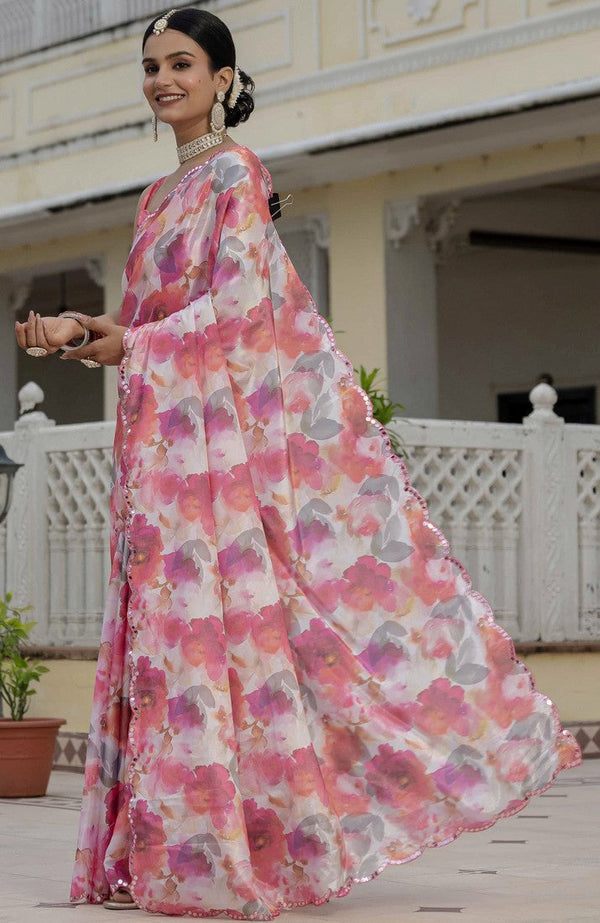 Beautiful Multi Color Chinon Fabric Casual Saree