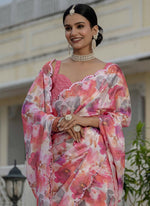 Beautiful Multi Color Chinon Fabric Casual Saree
