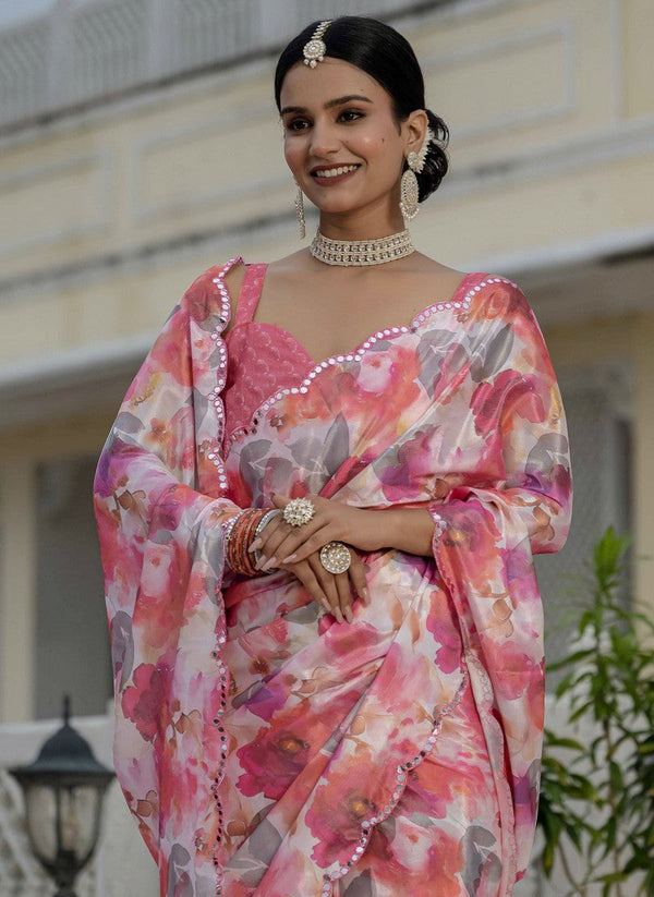 Beautiful Multi Color Chinon Fabric Casual Saree