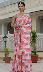 Beautiful Multi Color Chinon Fabric Casual Saree