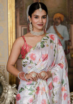 Beautiful White Color Chinon Fabric Casual Saree