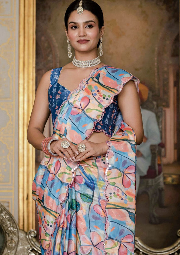 Beautiful Multi Color Chinon Fabric Casual Saree