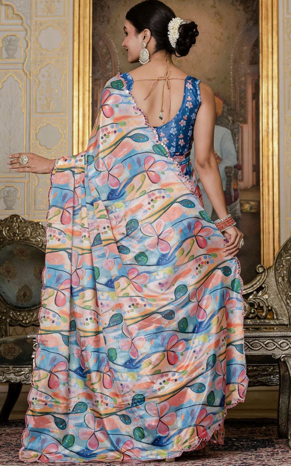 Beautiful Multi Color Chinon Fabric Casual Saree