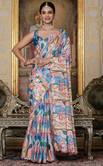 Beautiful Multi Color Chinon Fabric Casual Saree