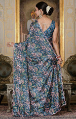 Beautiful Green Color Chinon Fabric Casual Saree