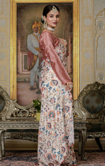 Beautiful Cream Color Chinon Fabric Casual Saree
