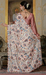 Beautiful Cream Color Chinon Fabric Casual Saree