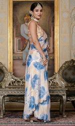 Beautiful Cream Color Chinon Fabric Casual Saree