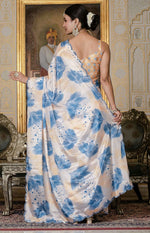 Beautiful Cream Color Chinon Fabric Casual Saree