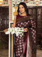 Beautiful Maroon Color Silk Fabric Partywear Saree