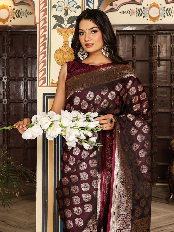 Beautiful Maroon Color Silk Fabric Partywear Saree