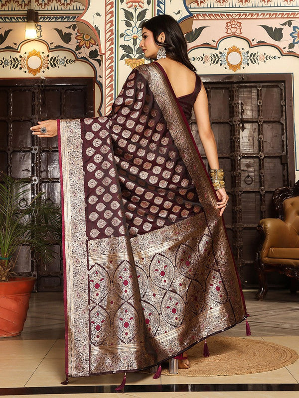 Beautiful Maroon Color Silk Fabric Partywear Saree