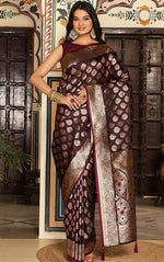 Beautiful Maroon Color Silk Fabric Partywear Saree