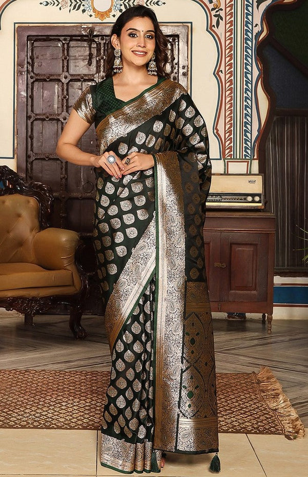 Beautiful Green Color Silk Fabric Partywear Saree