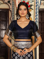 Beautiful Navy Blue Color Silk Fabric Partywear Saree