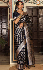 Beautiful Navy Blue Color Silk Fabric Partywear Saree