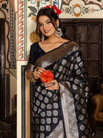 Beautiful Navy Blue Color Silk Fabric Partywear Saree