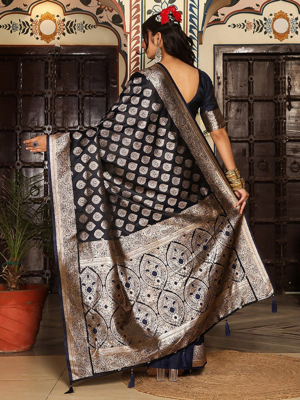 Beautiful Navy Blue Color Silk Fabric Partywear Saree