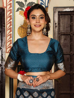 Beautiful Teal Color Silk Fabric Partywear Saree