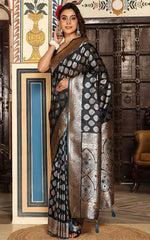 Beautiful Teal Color Silk Fabric Partywear Saree