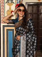 Beautiful Teal Color Silk Fabric Partywear Saree