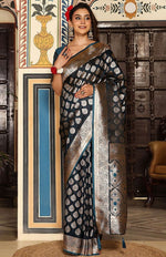 Beautiful Teal Color Silk Fabric Partywear Saree