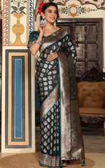 Beautiful Green Color Silk Fabric Partywear Saree