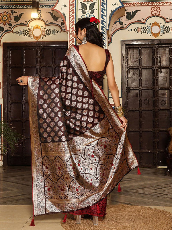 Beautiful Wine Color Silk Fabric Partywear Saree