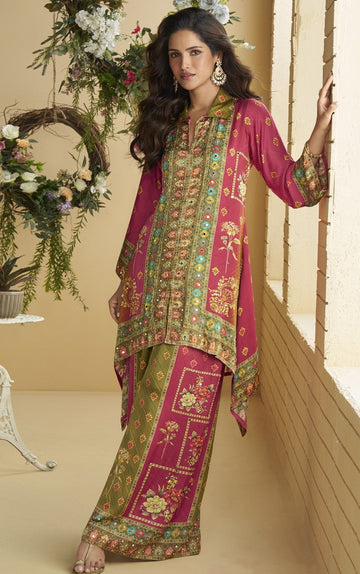 Superb Pink Color Crepe Fabric Cord Set