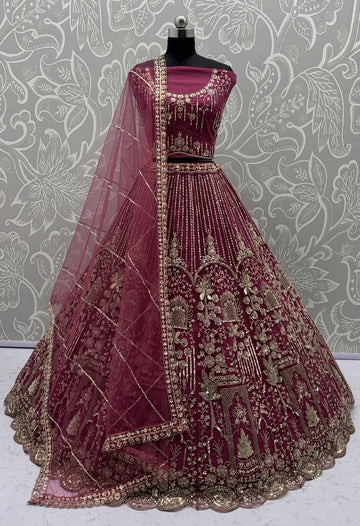 Charming Pink Color Net Fabric Party Wear Lehenga