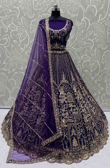 Charming Purple Color Net Fabric Party Wear Lehenga