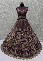 Charming Wine Color Net Fabric Party Wear Lehenga