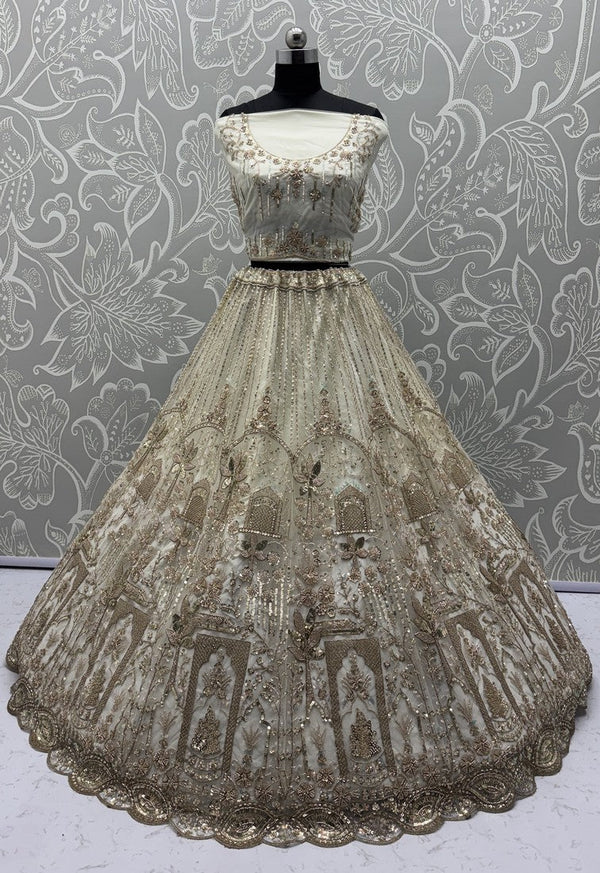 Charming White Color Net Fabric Party Wear Lehenga