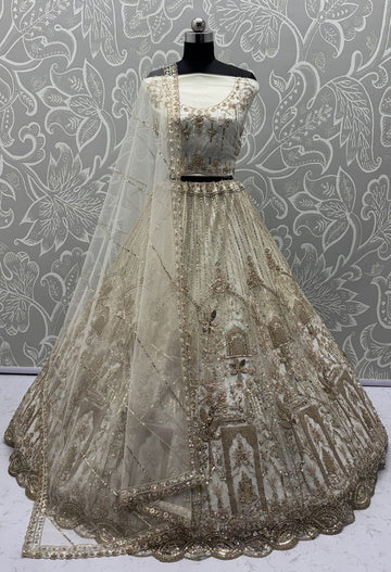 Charming White Color Net Fabric Party Wear Lehenga