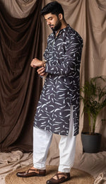Amazing Black Color Linen Fabric Kurta Pajama