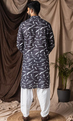 Amazing Black Color Linen Fabric Kurta Pajama