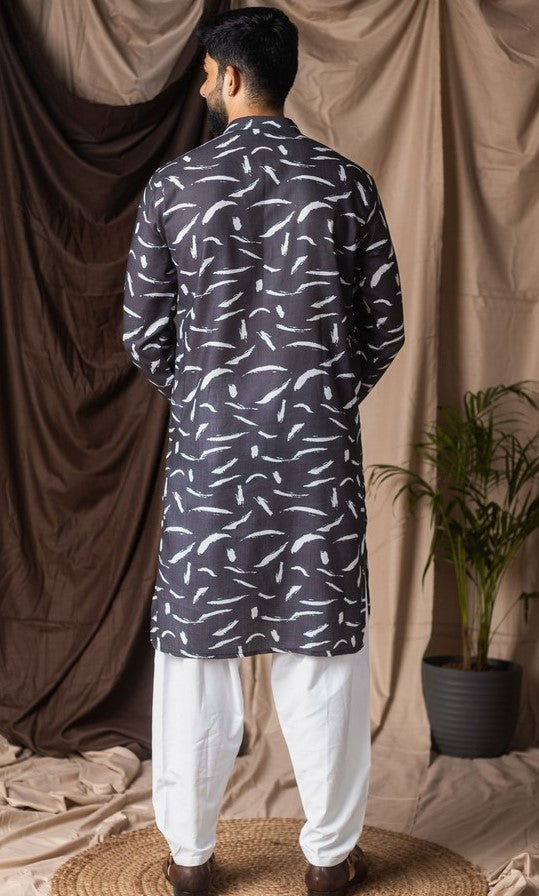 Amazing Black Color Linen Fabric Kurta Pajama