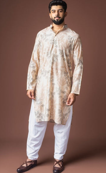 Amazing Cream Color Viscose Fabric Kurta Pajama
