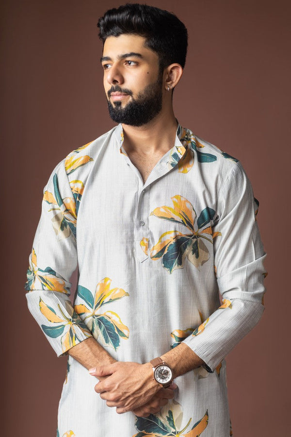 Amazing Grey Color Viscose Fabric Kurta Pajama