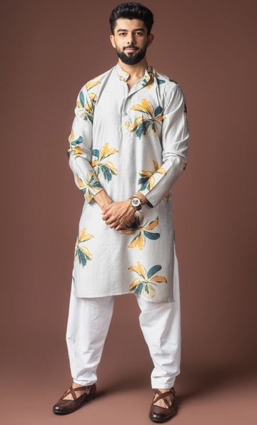 Amazing Grey Color Viscose Fabric Kurta Pajama
