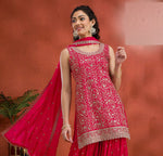 Tasteful Red Color Georgette Fabric Plazzo Suit