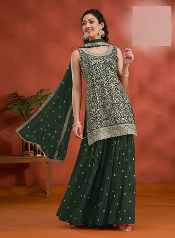 Tasteful Green Color Georgette Fabric Plazzo Suit