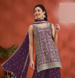Tasteful Voilet Color Georgette Fabric Plazzo Suit