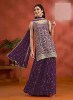 Tasteful Voilet Color Georgette Fabric Plazzo Suit