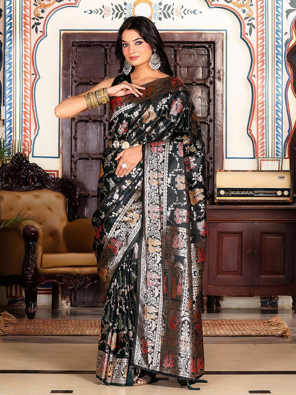 Amazing Green Color Silk Fabric Partywear Saree