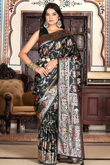Amazing Green Color Silk Fabric Partywear Saree
