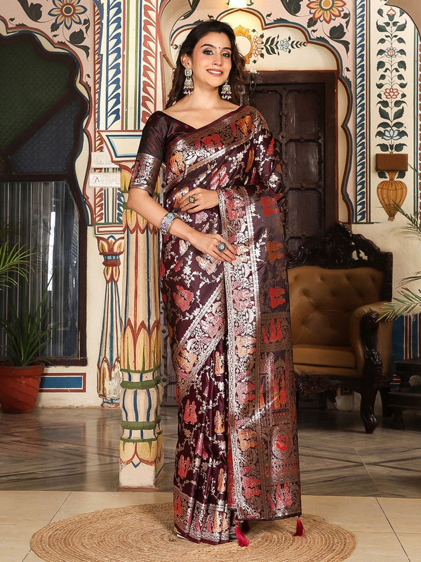 Amazing Maroon Color Silk Fabric Partywear Saree